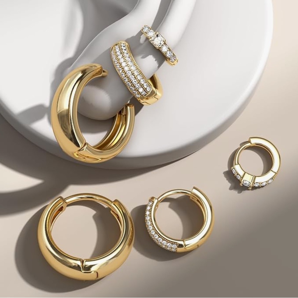 NEW 14K Gold Filled Huggie Hoop Earring Stacks Lightweight 3Pairs